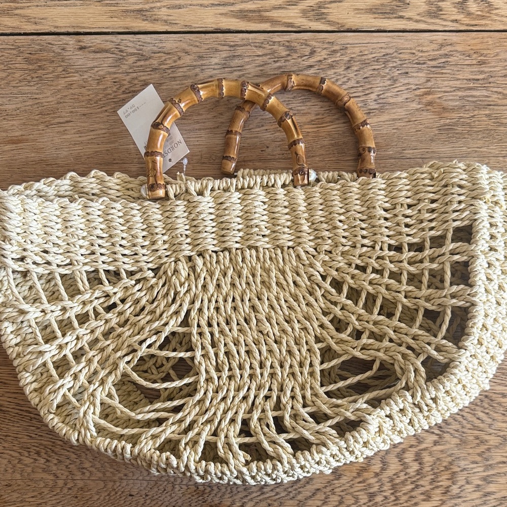 Nordstrom Natural Woven Tote with Bamboo Handles - Flaw present